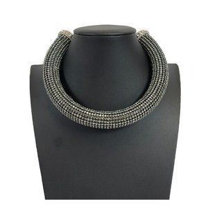 Chanel - 17K CC Rhinestone Crystal Choker Necklace - Black / Silver